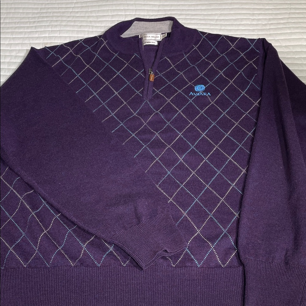 Peter Millar Purple Argyle Zip-Up Sweater